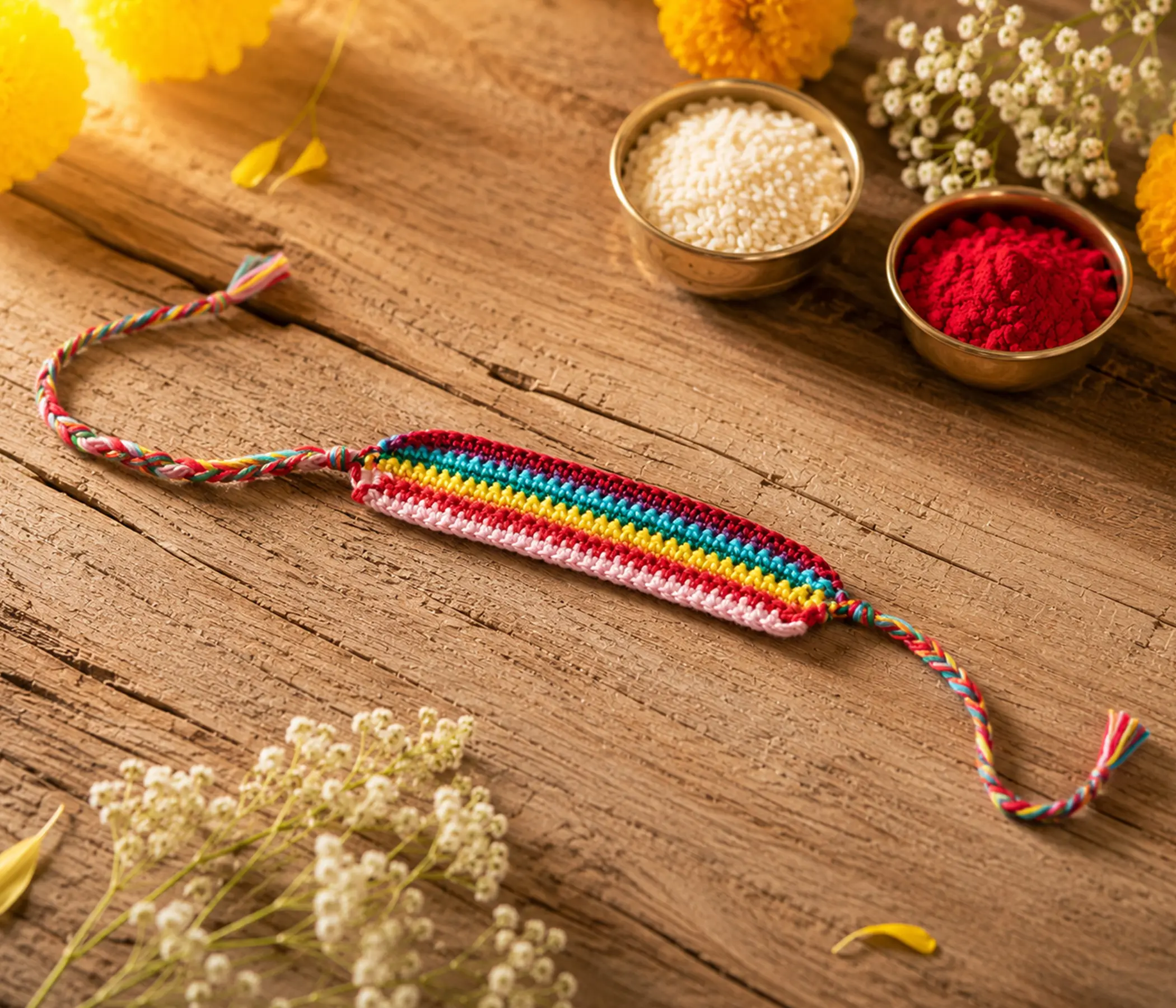 Handcrafted Rainbow Crochet Rakhi - Handmade Rakhadi for Raksha Bandhan